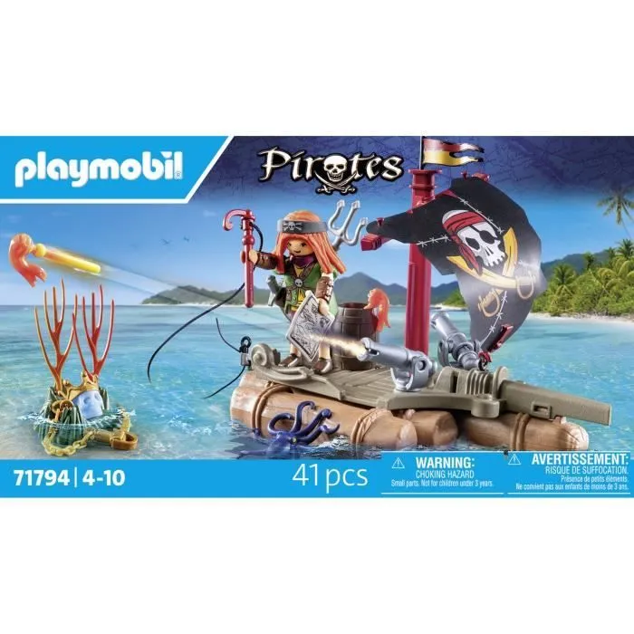 PLAYMOBIL 71794 Pirate avec radeau flottant, canons et trésor, Les pirates, 41 pièces, Dès 4 ans-5