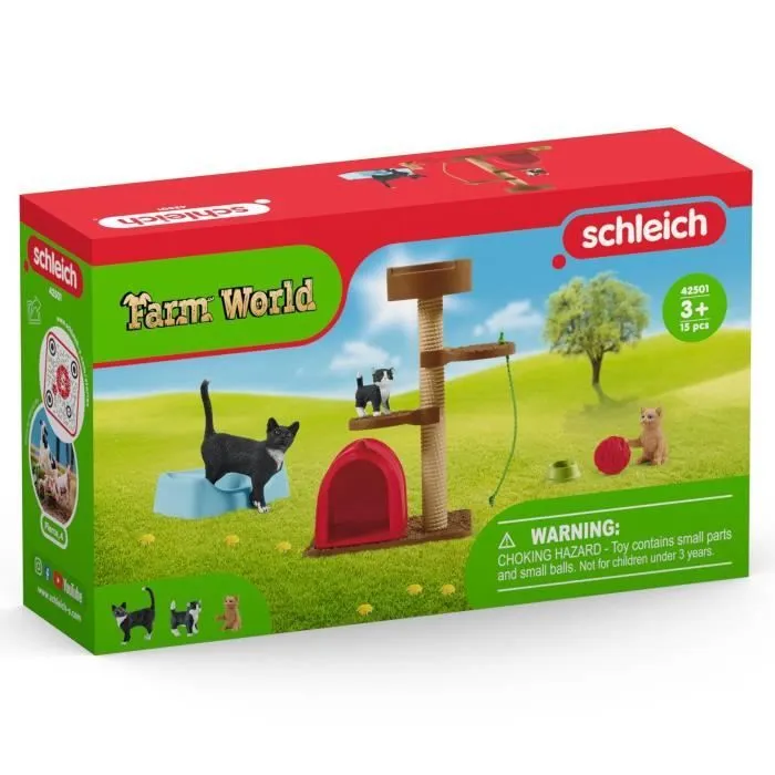 Coffret Aire de jeu pour chats adorables, figurines d'animaux avec chats, pour enfants dès 3 ans, Schleich 42501 Farm World-7