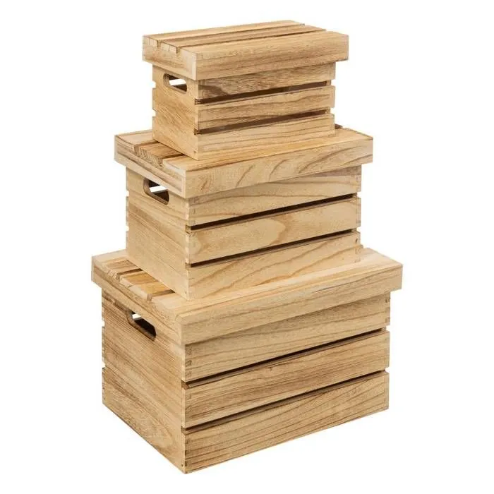 Boîtes de rangement en bois - FIVE - Lot de 3 Cagettes - Dimensions 38x28x24cm, 32x22x20cm, 26x16x16cm-0