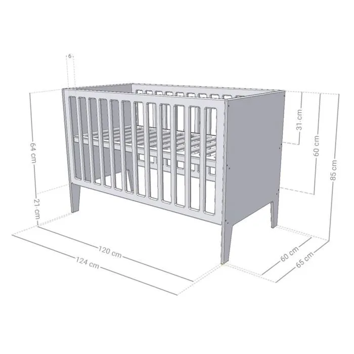 Lit évolutif bébé à barreaux blanc 60 x 120 cm-2