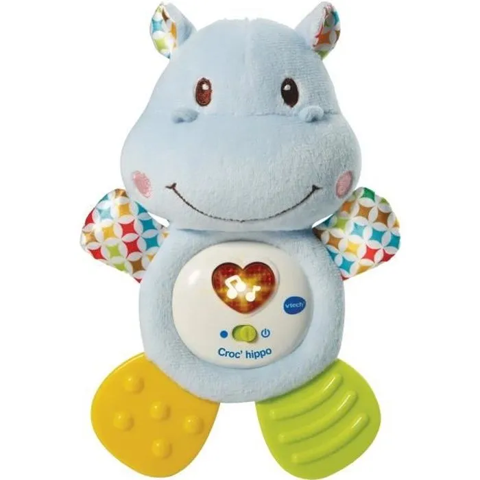 VTECH BABY - Hochet Croc'Hippo - Peluche Texturée Bleue-0