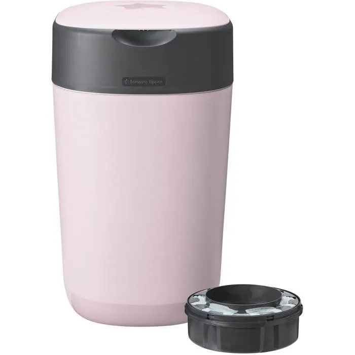 Tommee Tippee Poubelle à Couches Twist & Click Protection Anti-Odeurs, Inclut 1x Cassette avec Film Multicouche Antibactérien - Rose-0