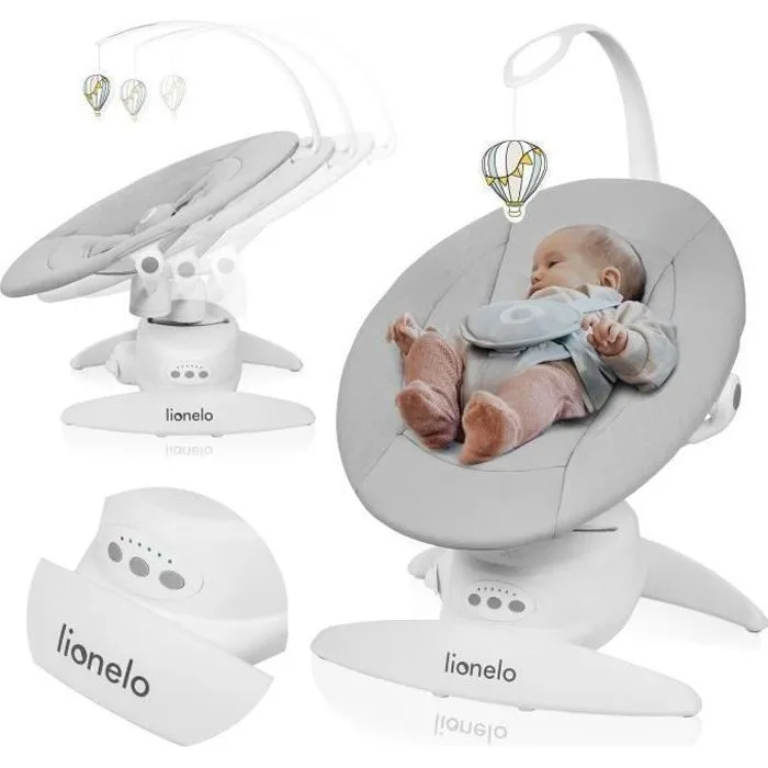 LIONELO Iris - Balancelle Bébé Électrique 360° - Léger - 12 mélodies - 3 modes - 5 vitesse - Gris-0