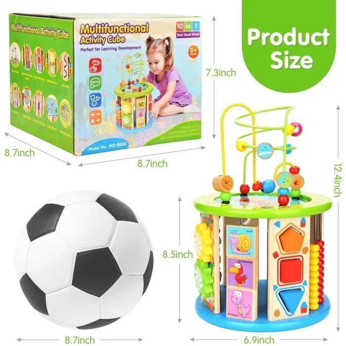 Cube d'activité en bois jouet multifonctionnel 10 en 1, cadeau de jouet éducatif interactif pour les jeux d'éducation précoce-2