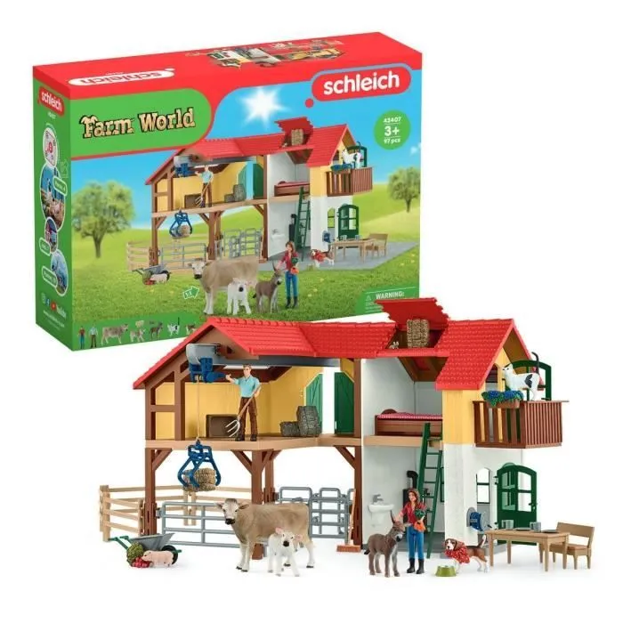 Ferme avec étable et animaux, coffret de 97 pièces avec figurines, Schleich 42407 Farm World, Dès 3 ans-0