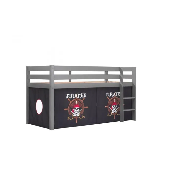 Lit mi-hauteur Charlotte gris avec tente pirates - VIPACK-0