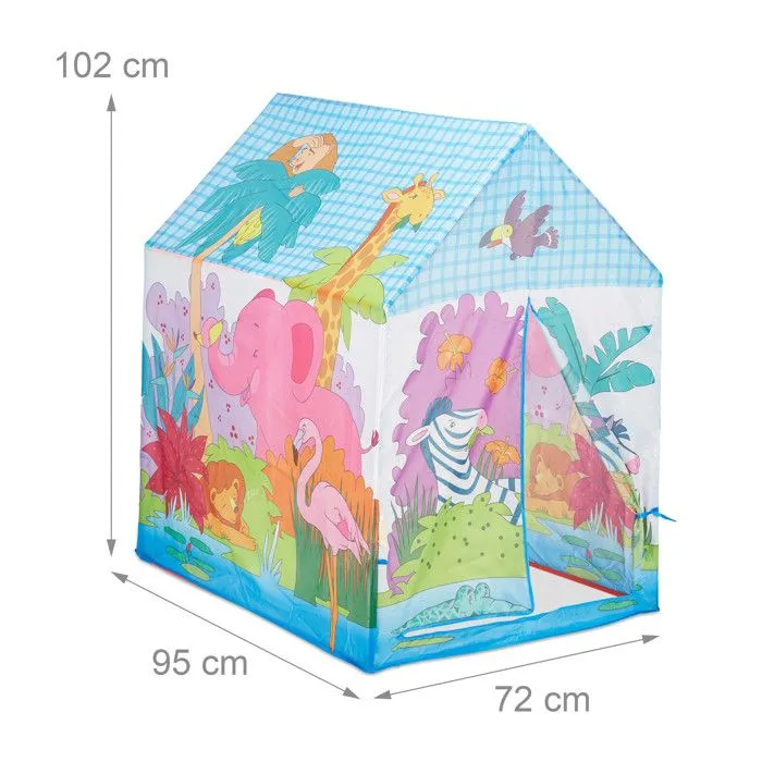 Relaxdays Tente de jeu enfants Jungle, tente enfants Safari, animaux, coloré 3 ans tissu HxlxP: 102 x 72 x 95 cm, coloré-3