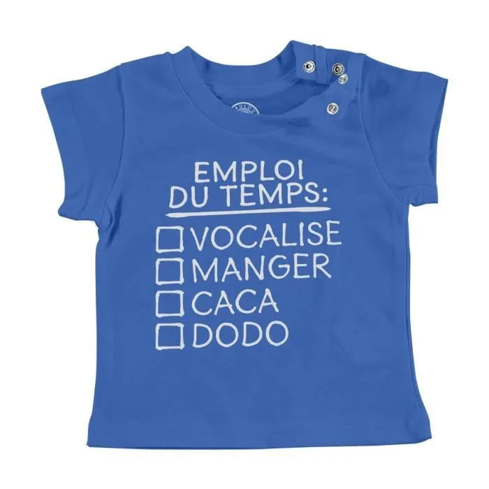T-shirt Bébé Manche Courte Bleu Emploi du temps Bébé Humour Blague-0