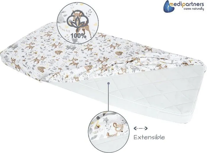 Drap Housse pour Bébé Medi Partners Excellent pour un lit bébé, enfant, 100% coton, protège matelas bébé, literie 60x120 cm, Cerfs-4