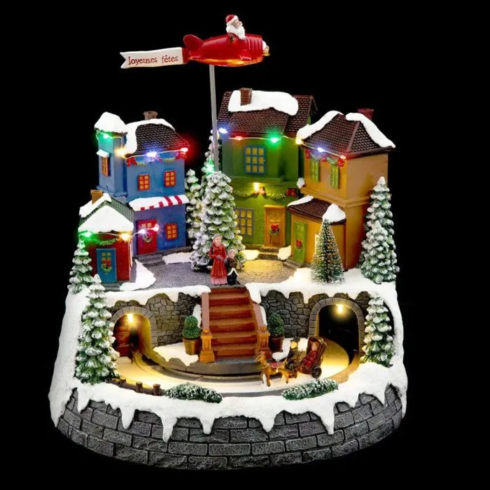 Village de Noël avion du Père Noël et calèche lumineux et animé-2