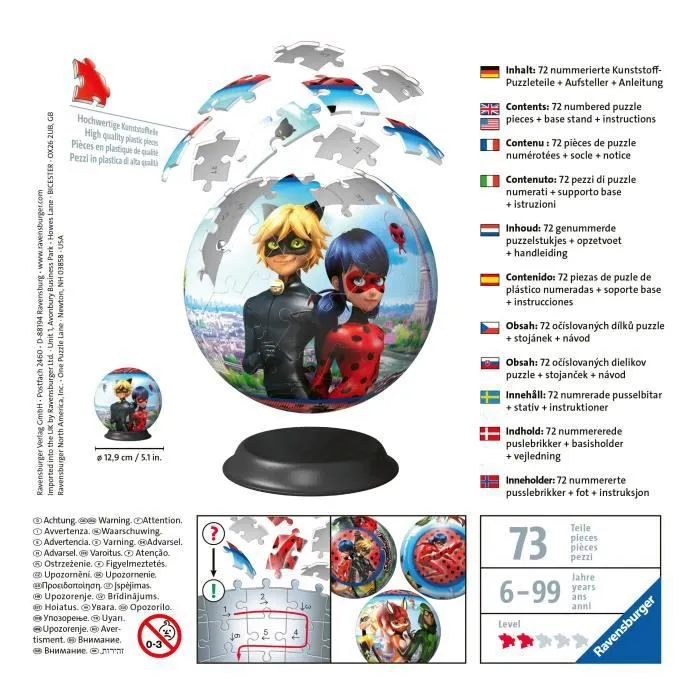Puzzle 3D Miraculous Ladybug et Chat Noir - Ravensburger - 72 pièces - Dès 6 ans-2