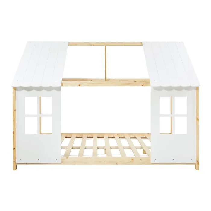 Lit cabane Tostedt pour enfant 120 x 200 cm avec matelas sommier à lattes bois de pin naturel blanc [en.casa]-4