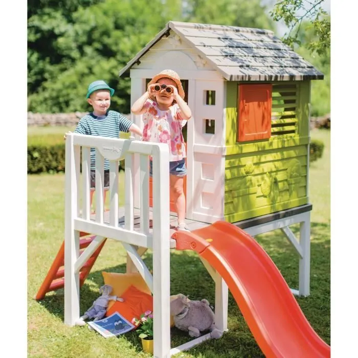 Maison Pilotis Smoby - Toboggan - Plateforme 70cm - Anti-UV - Vert - Fabriqué en France-5