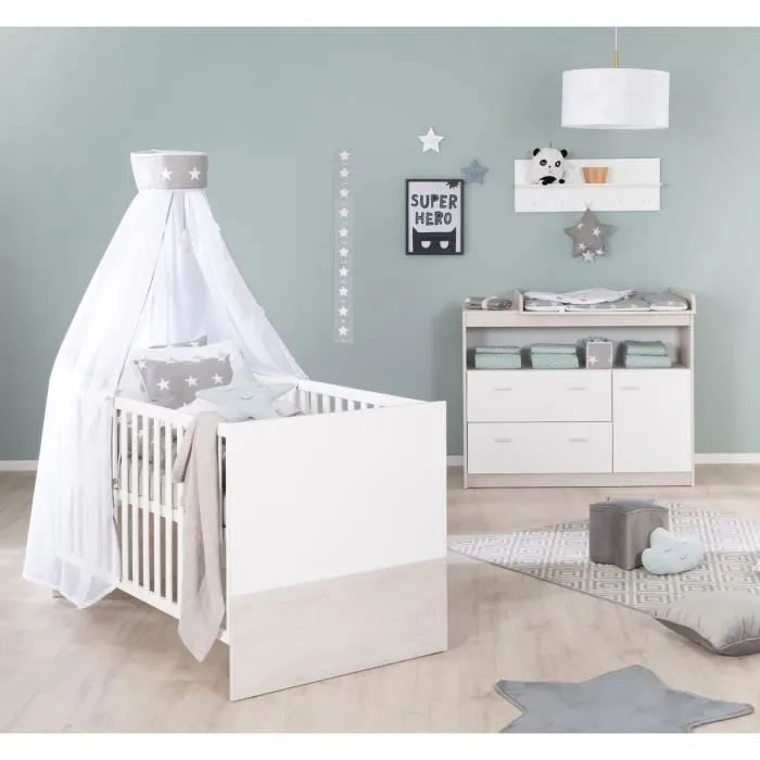 Chambre Bébé Duo ROBA Julia - Lit Évolutif 70x140 + Commode à Langer - Bicolore-1