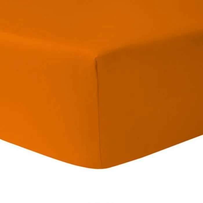 DUBLANC Drap Housse 140 x 190 cm ORANGE - 100 % coton-0