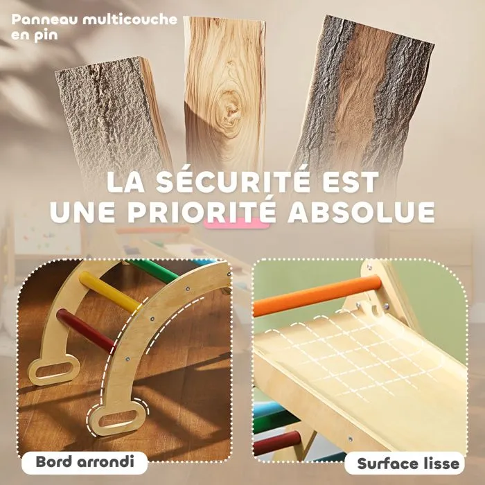 5 en 1 Triangle arche d'escalade enfants - AIYAPLAY - avec rampe d'escalade réversible, toboggan, bascule - multicolore-5