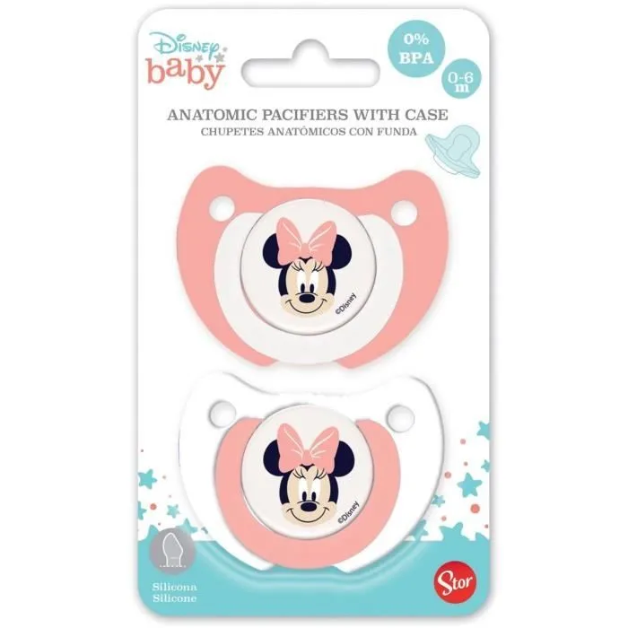 Lot de 2 sucettes - THERMOBABY - Silicone orthodontique - Avec clip protection - 0-6 mois - Minnie-1