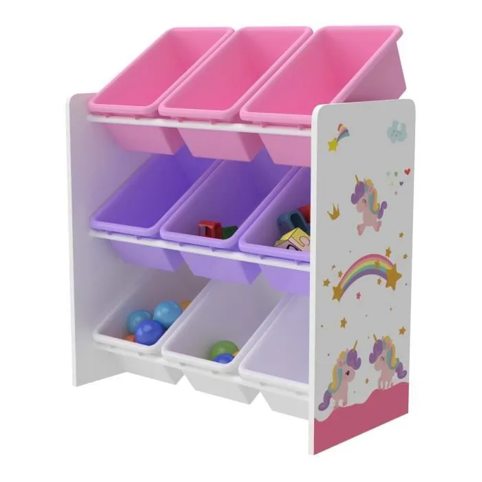 Étagère de rangement Muxía pour enfant avec 9 bacs ouverts blanc  violet  rose-1