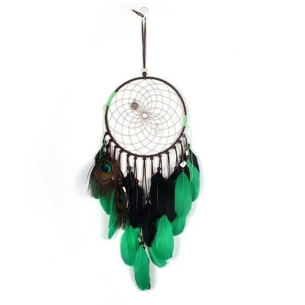 Attrape-Rêve - Non spécifié - Modèle Plumes de Paon - 67 cm - Noir et Vert - Capteur de rêves-0