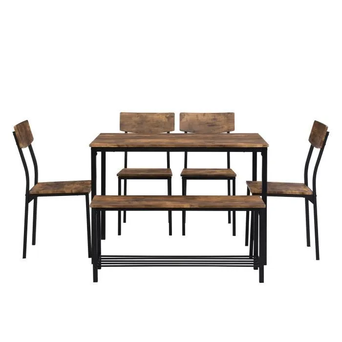 ModernLuxe Ensemble table et chaise - 6 pièces - cadre en acier - style industriel - marron-2