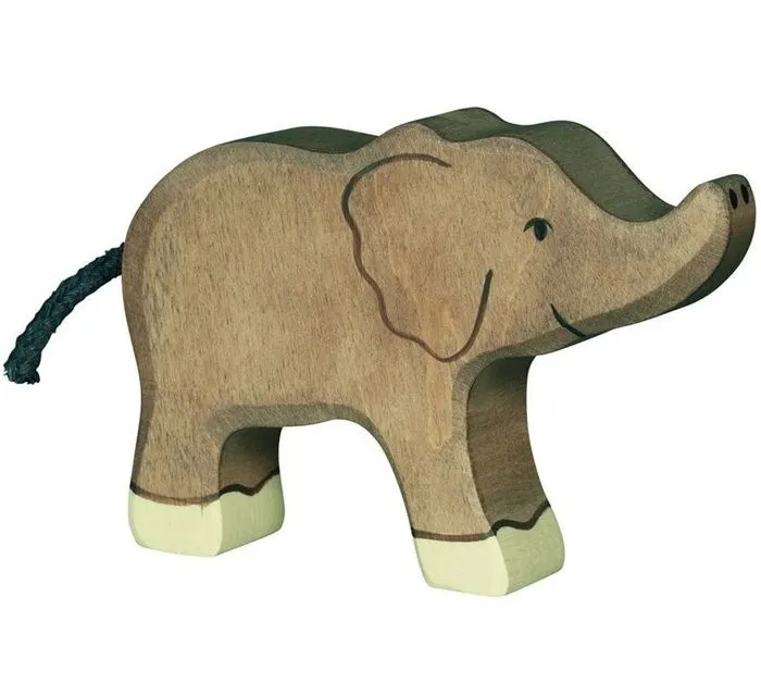 Figurine en bois - HOLZTIGER - Animaux de la Jungle - Eléphant petit - Mixte - 24 mois - 2 ans - Gris-1
