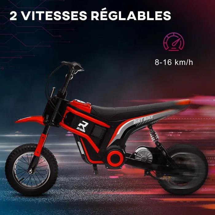 Moto cross électrique pour enfant - HOMCOM - effets sonores 2 vitesses 8 et 16 km/h batterie 12V moteur puissance 350 W rouge-5