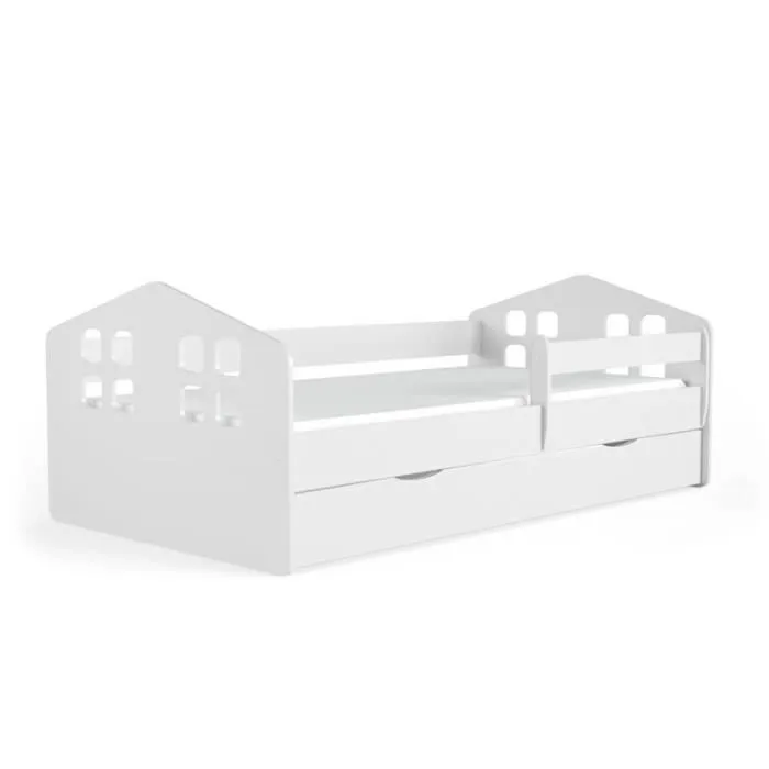 Lit - Kocot Kids - Kacper - Blanc - 80x140 cm - Avec tiroir et matelas-0