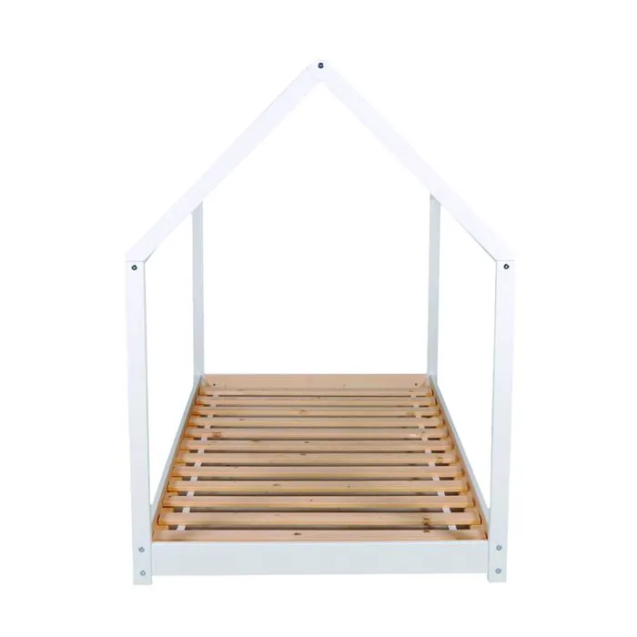 Lit cabane 90x190 barrière de lit amovible et sommier inclus Panda - Blanc-2