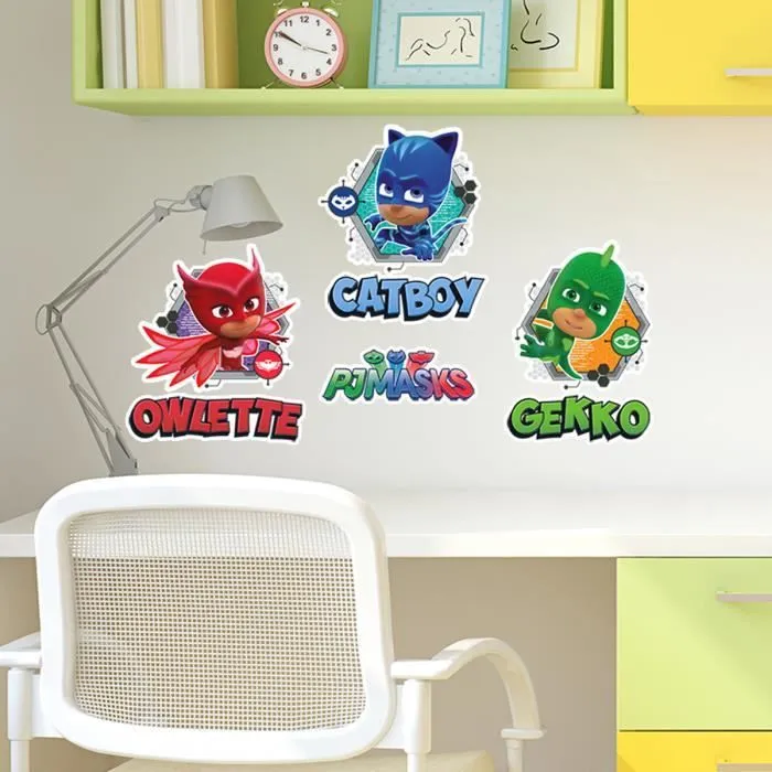 Stickers géants - Pyjamasques - Lot de 7 autocollants - Vert, bleu et rouge - 50 x 70 cm-0