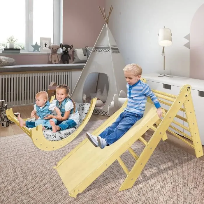 Ensemble d'échafaudage à grimper - YUENFONG - Triangle 3 en 1 - Bois de bouleau - Pour enfants de 1 à 12 ans-2