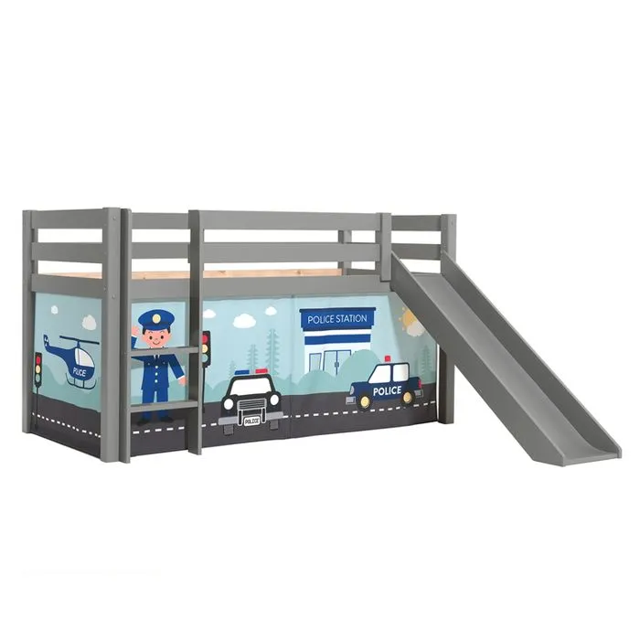 Lit mezzanine avec toboggan pin massif Gris - Vipack - PINO - Enfant - 90x200 cm - Laque UV-2