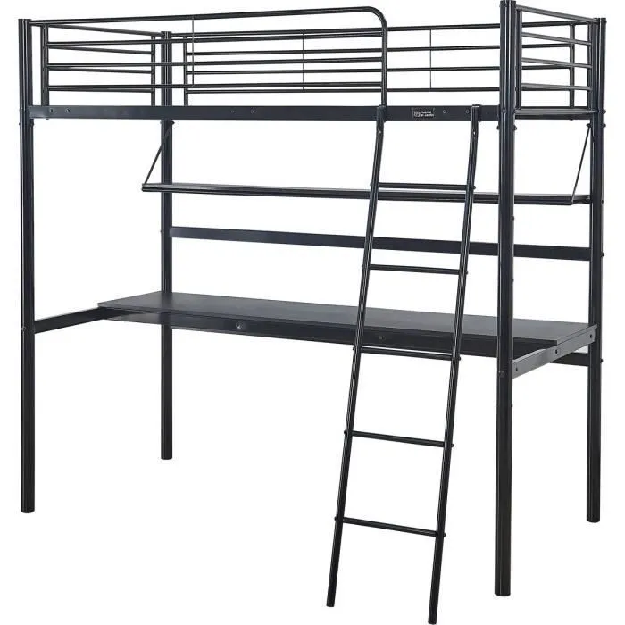 Lit mezzanine avec bureau "Alona" - 90 x 190 cm - Noir-1