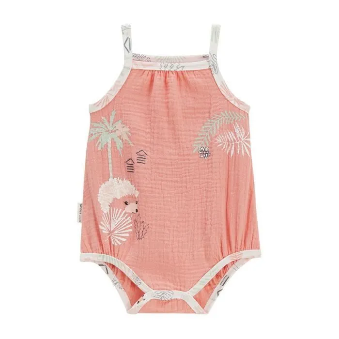 Lot de 2 bodies bébé - Cilaos - Corail - Gaze de coton - Effet bloomer - Ouverture pressions-1
