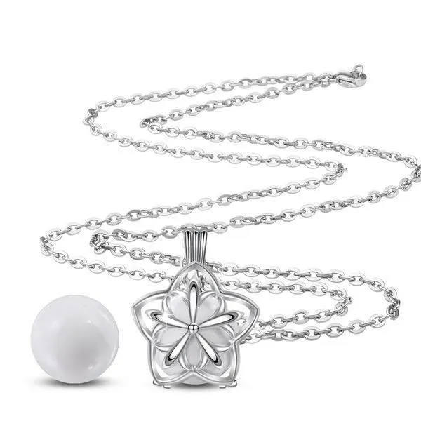 Collier Bola de grossesse fleur étoilée boule blanche-1