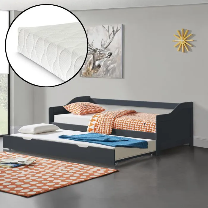 [neu.haus] et [en.casa] Canapé-lit Convertible avec 2 Matelas Lit Gigogne Divan Canapé d'appoint Bois Pin Contreplaqué Mousse à-0