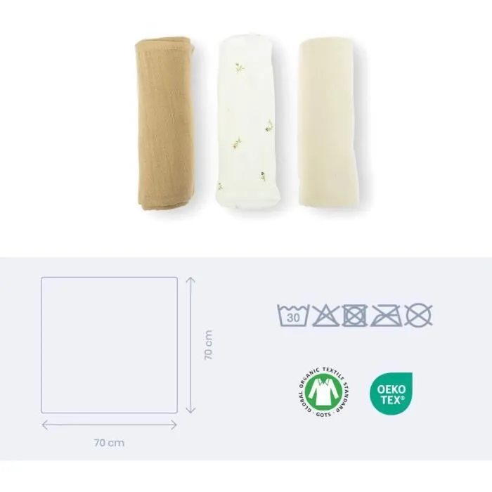 Lot de 3 langes - DOOMOO - Gaze de coton biologique - Certifié Oeko-Tex - Beige-3