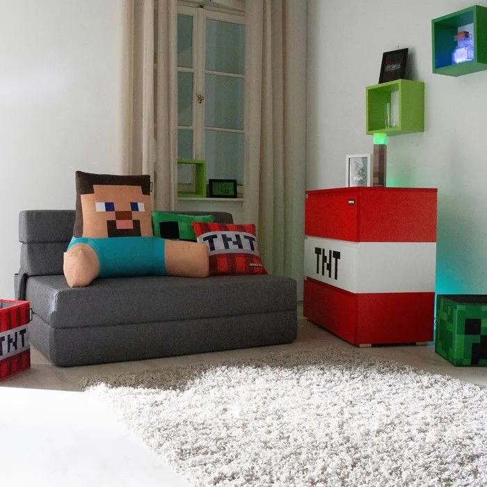 Canapé-Lit Dépliant - ROBA - Minecraft – pour Enfants et Invités – 119 x 80 x 80 cm – Gris-4