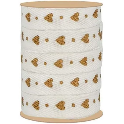 Ruban décoratif - ARTEMIO - Coeurs dorés - 1 cm x 5 m - Satin - Mariage-0