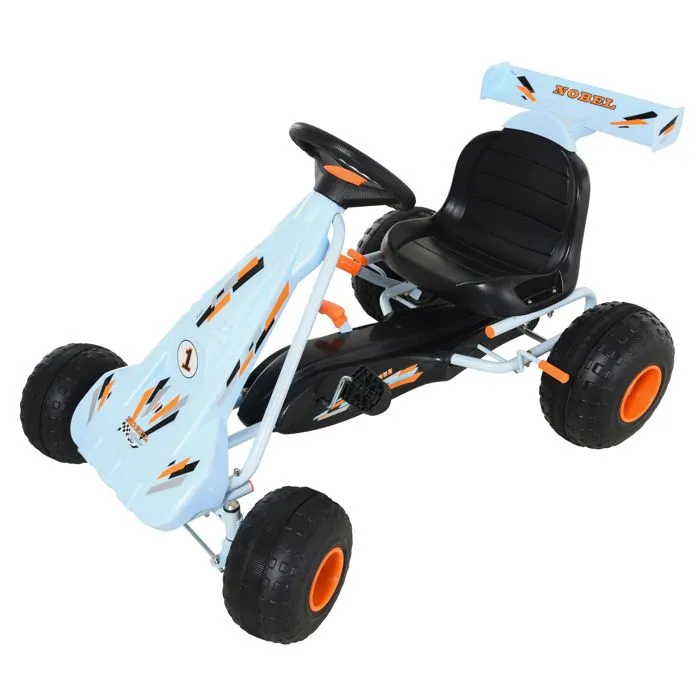 Vélo et véhicule pour enfants kart à pédales Go kart Formule 1 Racing avec aileron bleu ciel-0