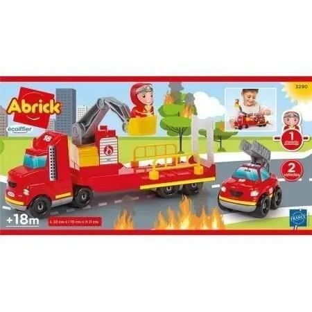 Ecoiffier Intervention pompier, Abrick 3290, Jeu de construction pour enfant, Camion pompier 32 cm, Dès 18 mois, Fabriqué en France-0