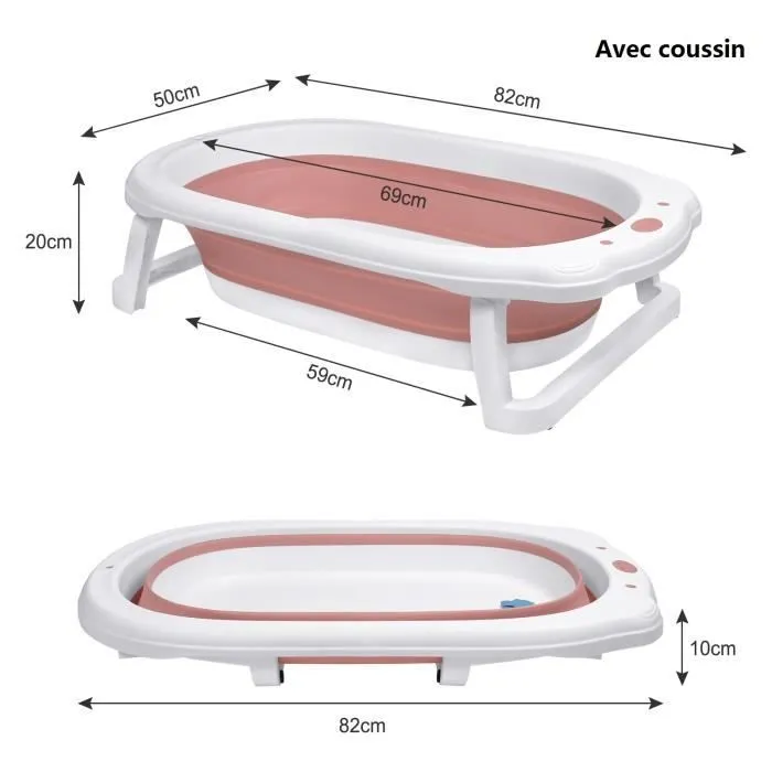 HENGMEI Baignoire pliable pour bébé avec coussin d'assise Siège de bain portable pour bébé Rose-1