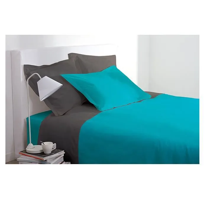 Drap housse 2 personnes 140x190 cm 100% Coton - Turquoise-0
