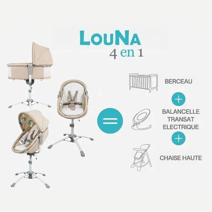 LOUNA multifonction 4 en 1 : BERCEAU, BALANCELLE ELECTRIQUE, CHAISE HAUTE TRANSAT.-1