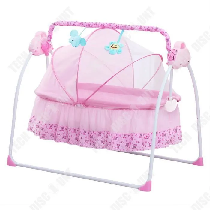 TD® Bébé électrique berceau lit bébé Portable pliable en métal balançoire chaise berçante panier de couchage avec moustiquaire-0