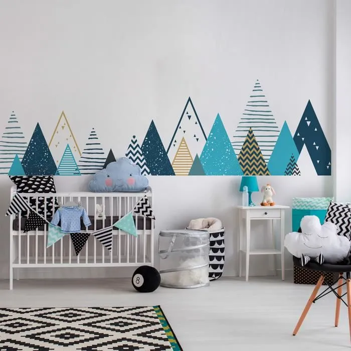 Stickers muraux enfants - Decoration chambre bébé - Autocollant mural géant montagnes scandinaves Tipika - H45 x L180 cm-0
