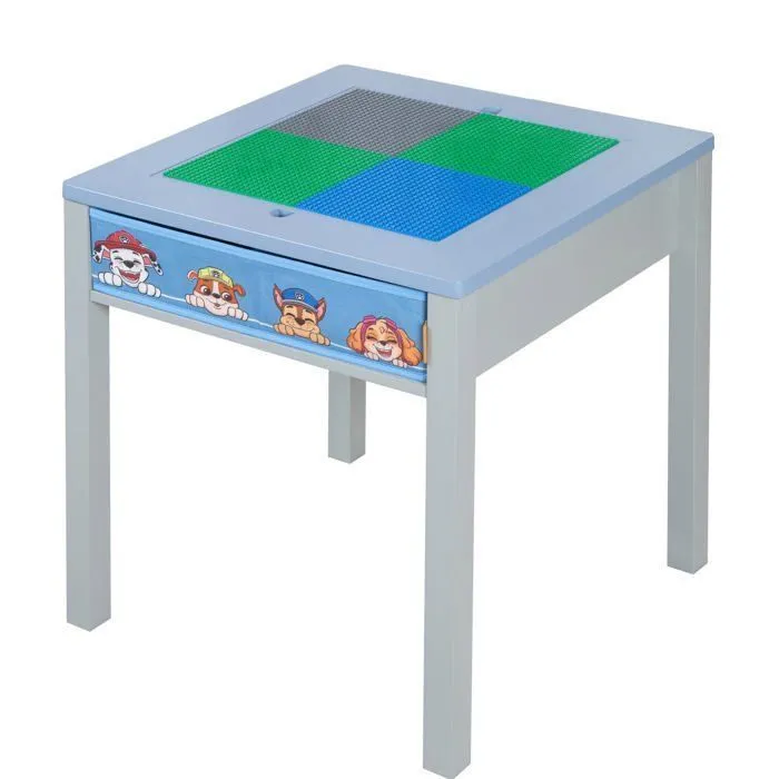 Table d'Activités ROBA Pat'Patrouille + 1 Tabouret avec Rangement - Plaque de Construction LEGO Intégrée - Bleu / Gris-2