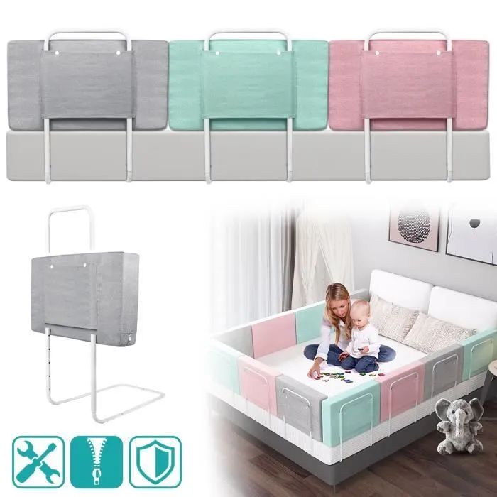 Barrière de lit pour Enfant Réglable en Hauteur - UISEBRT - Gris - Métal - 0 mois à 3 ans-0