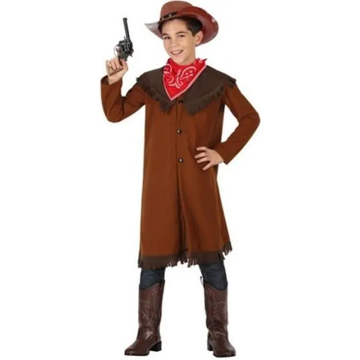 Déguisement Cow-Boy garçon - ATOSA - Enfant 10-12 ans - Tunique marron à franges et foulard rouge-0