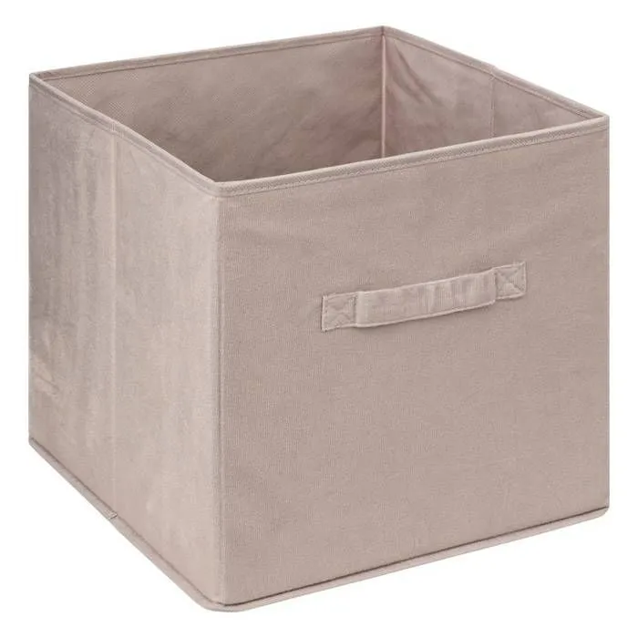 Boîte de Rangement en Velours Beige Lin - FIVE - 31 x 31 x 31 cm - Polyester et Polypropylène-1
