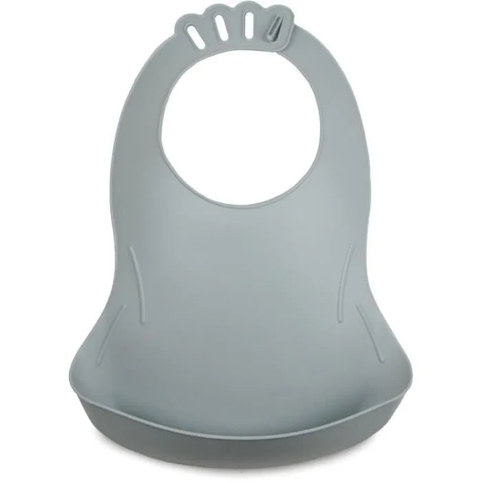 Lot de 2 bavoirs - THERMOBABY - BIBOU - Vert Céladon et Gris Charme - Ajustables et étanches-2